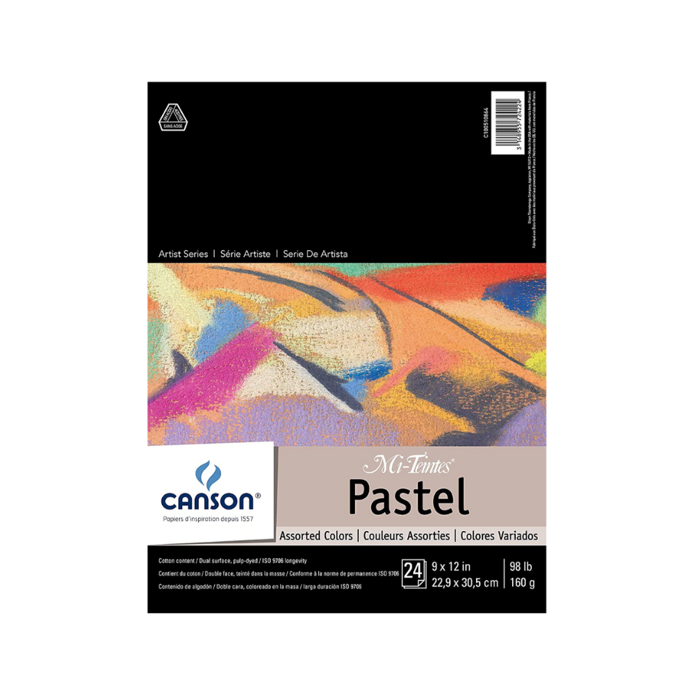 Canson Mi-teintes Pastel Pad Assorted Colours 9” X 12” 98lb Fold Over 