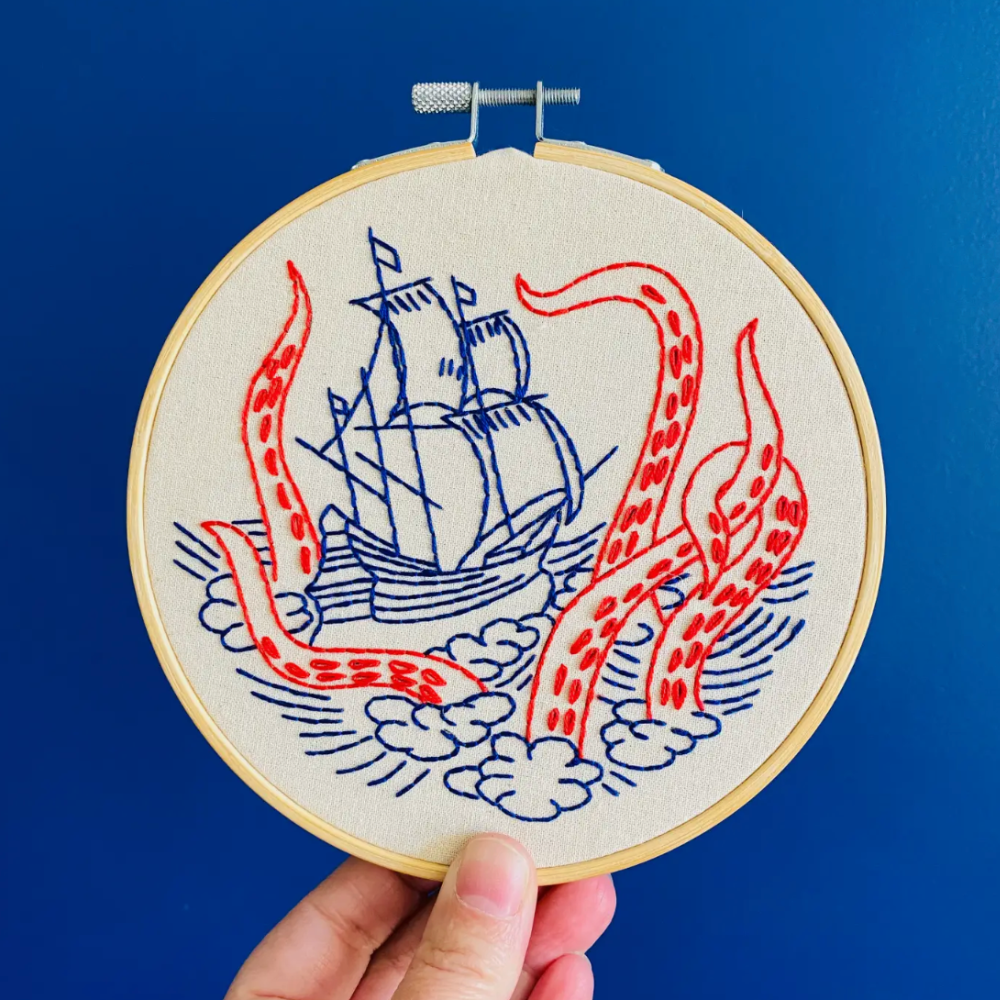 Kraken and Ship Complete Embroidery Kit