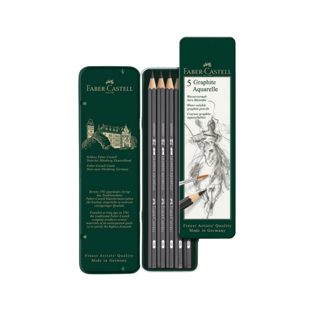 Faber-Castell Graphite Aquarelle Artists’ Pencils Tin of 5 HB, 2B, 4B, 6B, 8B
