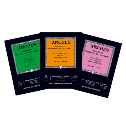 Arches Watercolour Pads Natural White 9x12" 140lb 12 Sheets 100% Cotton