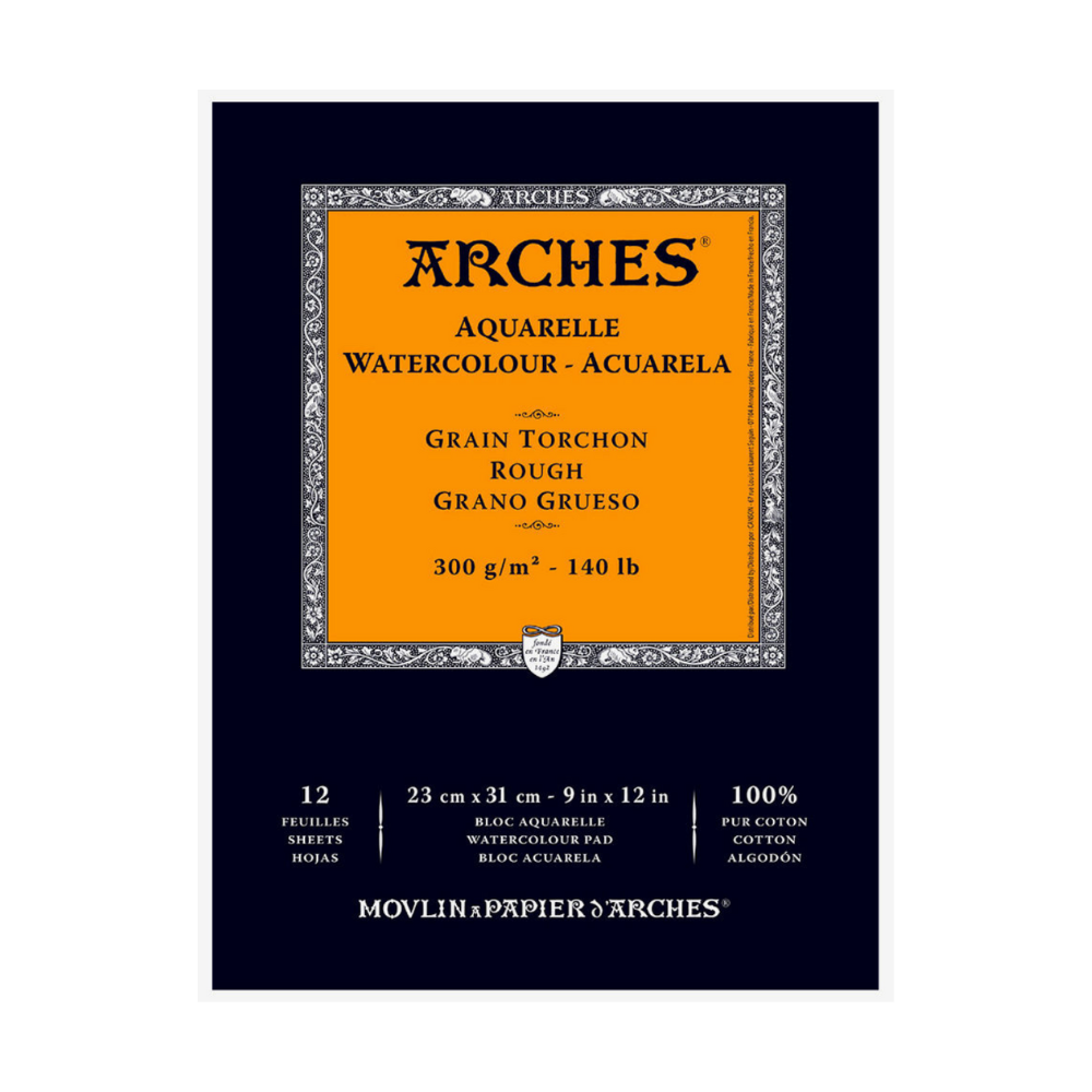 Arches Watercolour Pads Natural White 9x12" 140lb 12 Sheets 100% Cotton