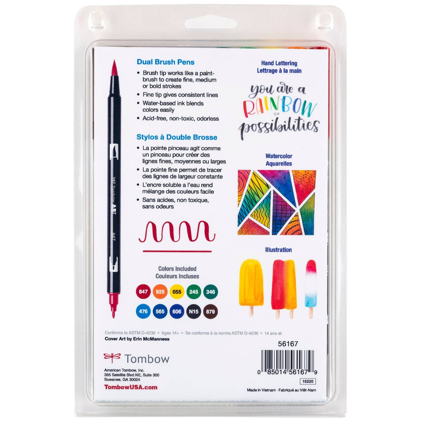 Tombow Dual Brush Pen Art Markers Set of 10 "Primary Colours"