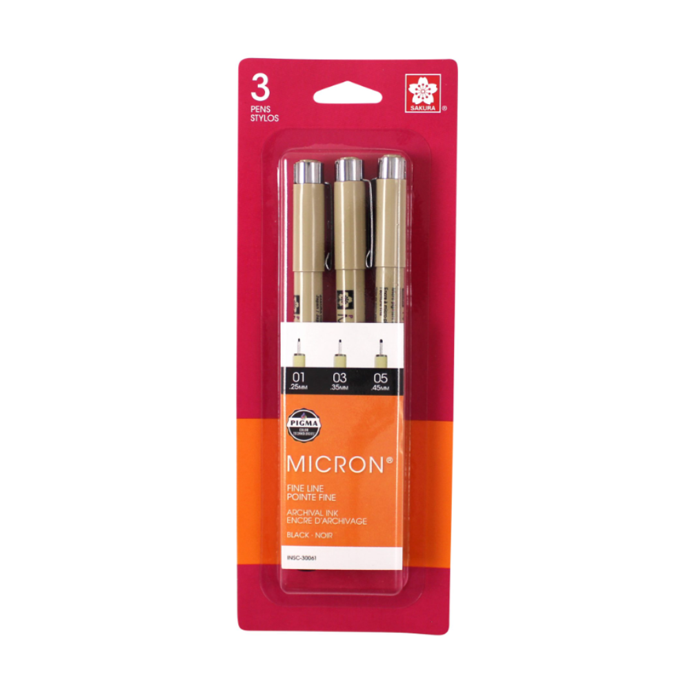 Sakura Micron Pigma Pen Set of 3 (01, 03, 05) Black